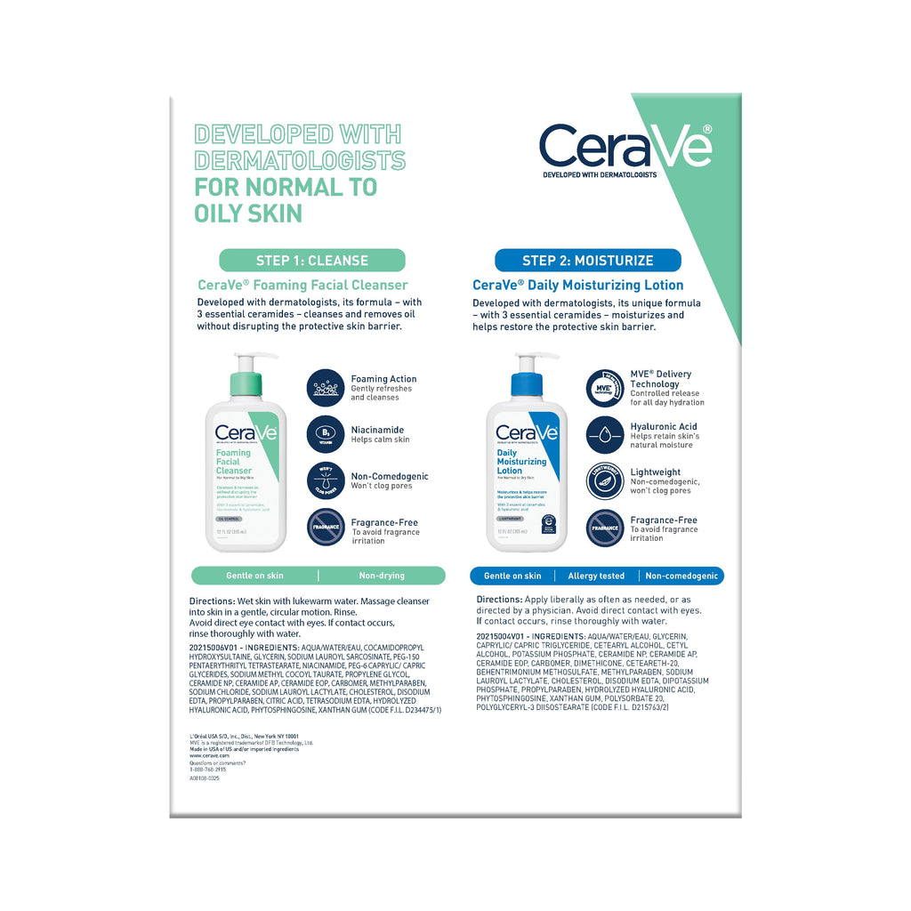 CeraVe Daily Skincare Essentials Kit for Balanced to Oily Skin, 2 Piece Set
