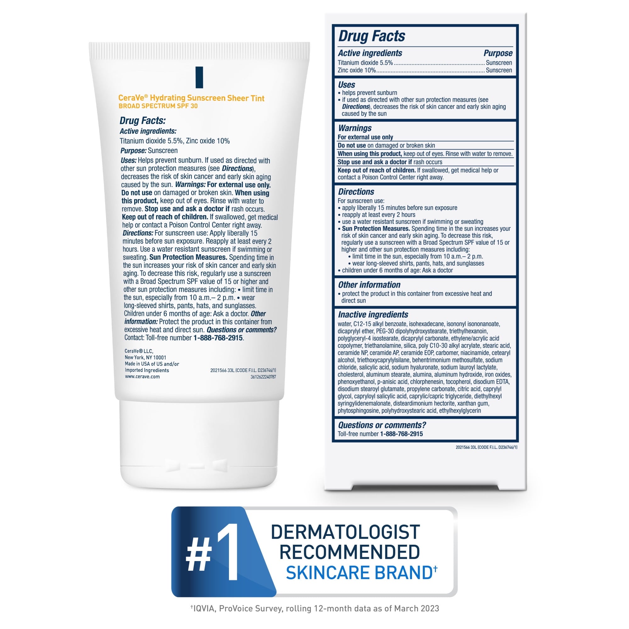 CeraVe Sunscreen Tinted Hydrating 100% Mineral Broad-Spectrum Lotion SPF 30 for Face with Sheer Tint