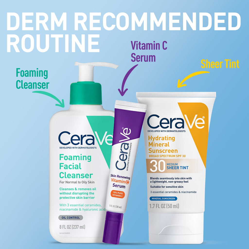 (2 pack) CeraVe Sunscreen Tinted Hydrating 100% Mineral Broad-Spectrum Lotion SPF 30 for Face with Sheer Tint