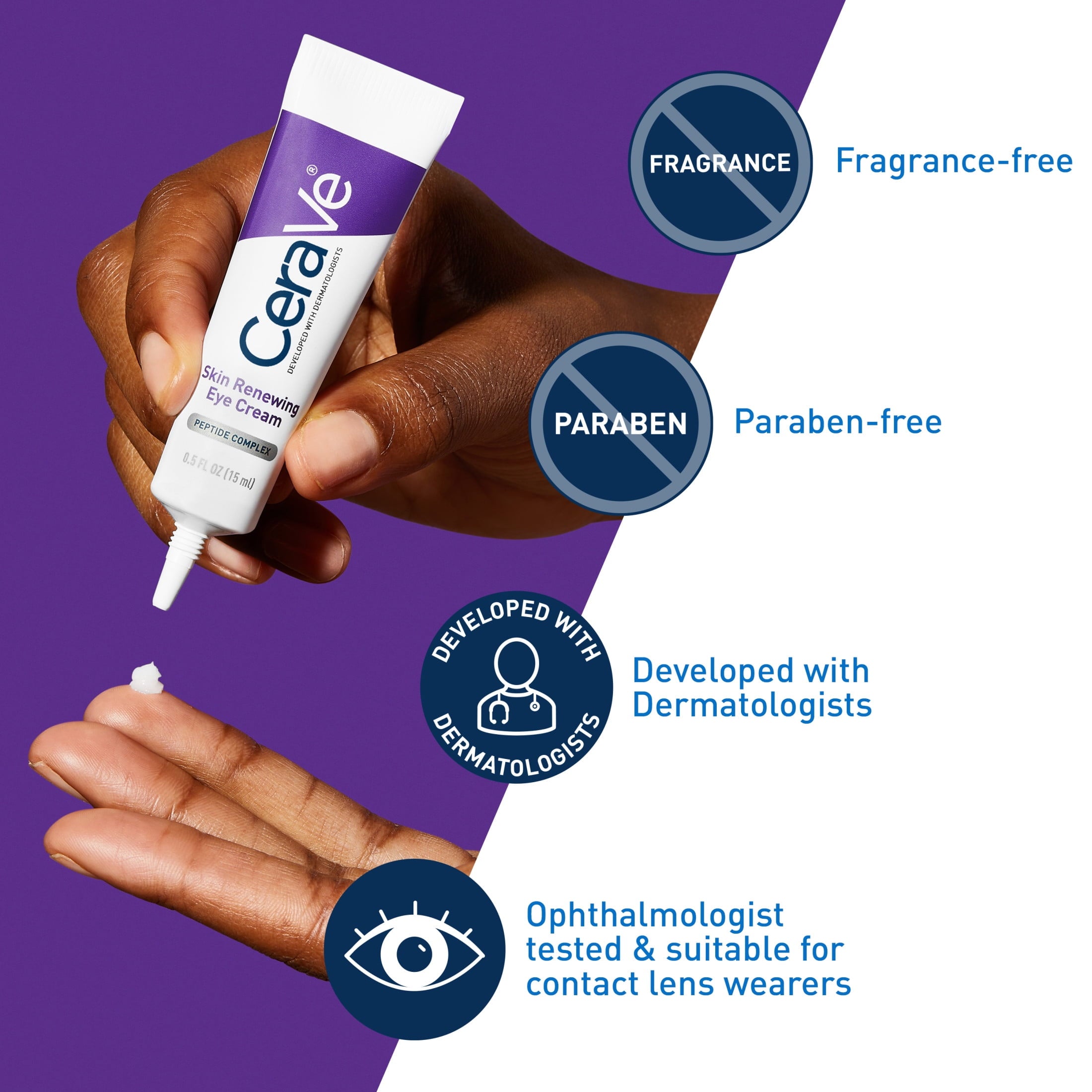 (2 pack) CeraVe Skin Care Renewing Eye Cream for Dark Circles & Puffiness with Peptides, Hyaluronic Acid, Niacinamide, Caffeine, Fragrance Free 0.5 fl oz