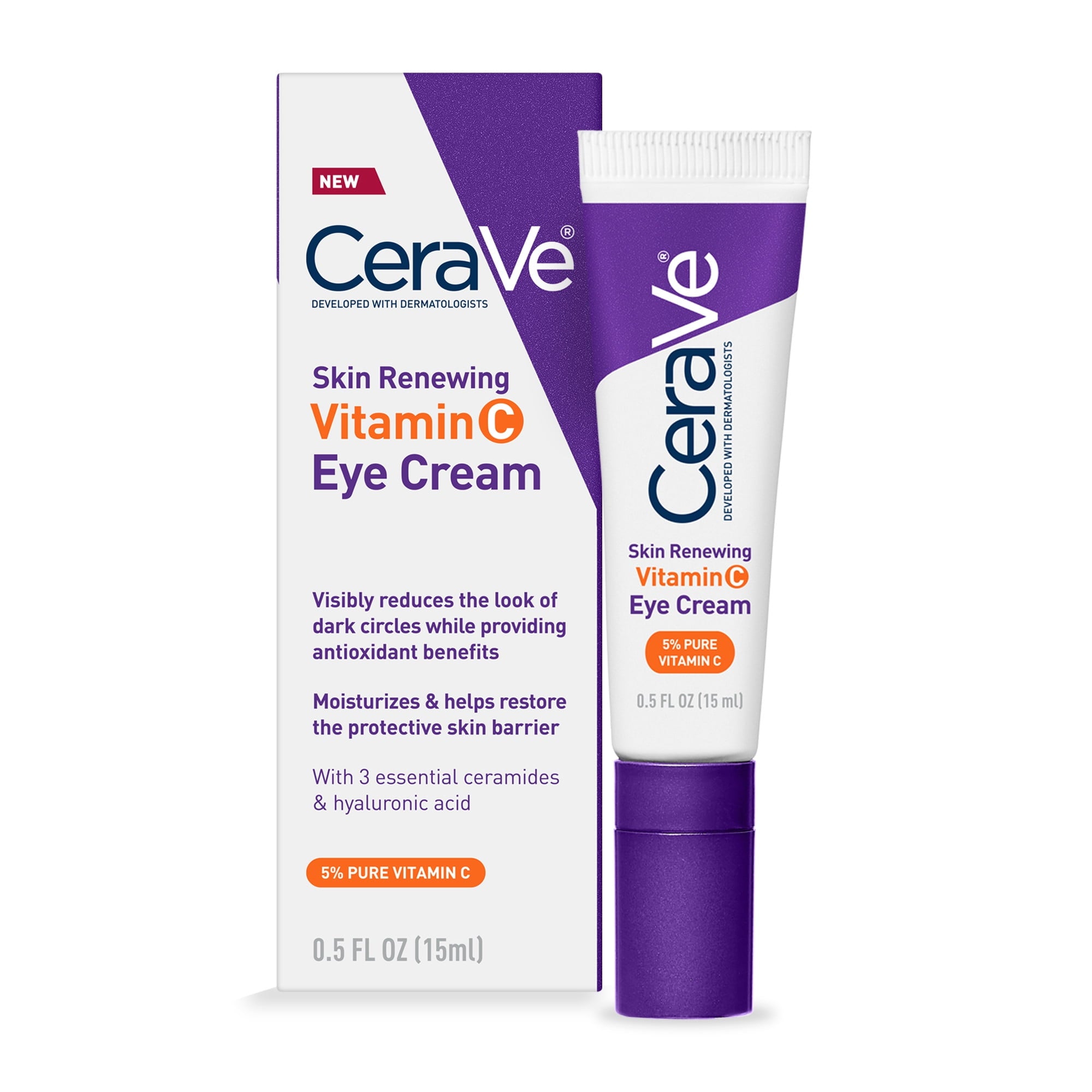 (2 pack) CeraVe Skin Renewing Vitamin C Eye Cream for Dark Circles and Puffiness, 0.5 fl oz