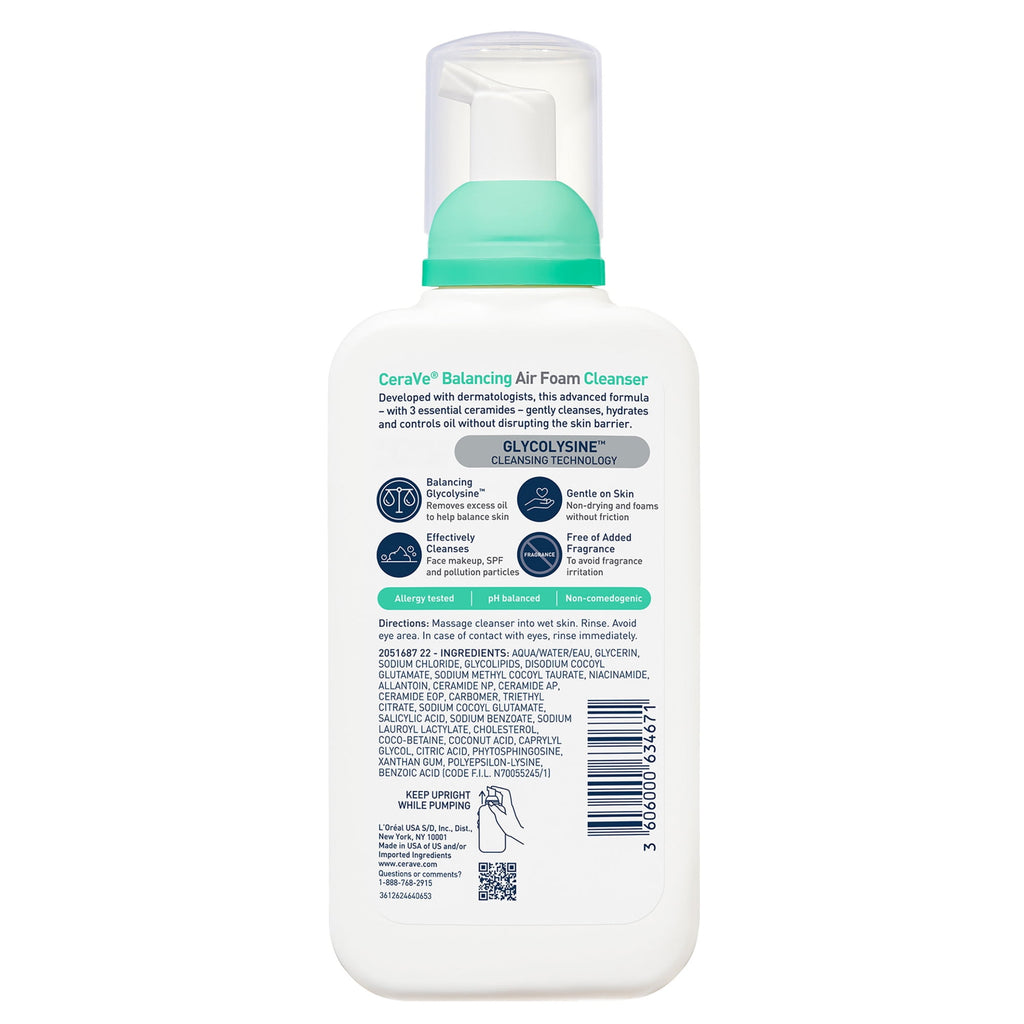 CeraVe Balancing Air Foam Cleanser, Oil Control & Hydration for Combination Skin 8 fl oz