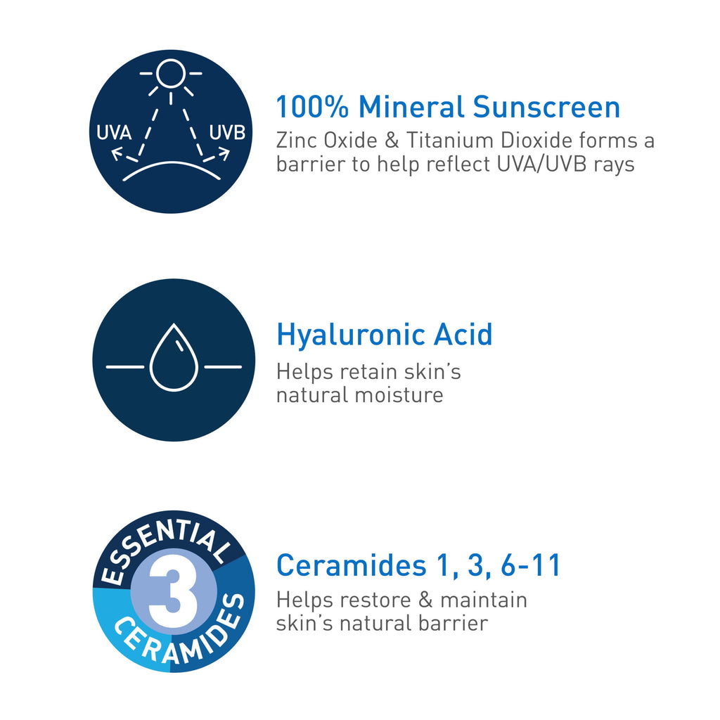 CeraVe Hydrating Mineral Sunscreen SPF 50 for Sensitive Skin, Kids & Adults Body Lotion 5 fl oz