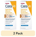 (2 pack) CeraVe Tinted Hydrating Mineral Sunscreen Lotion SPF 30 for Face with Sheer Tint