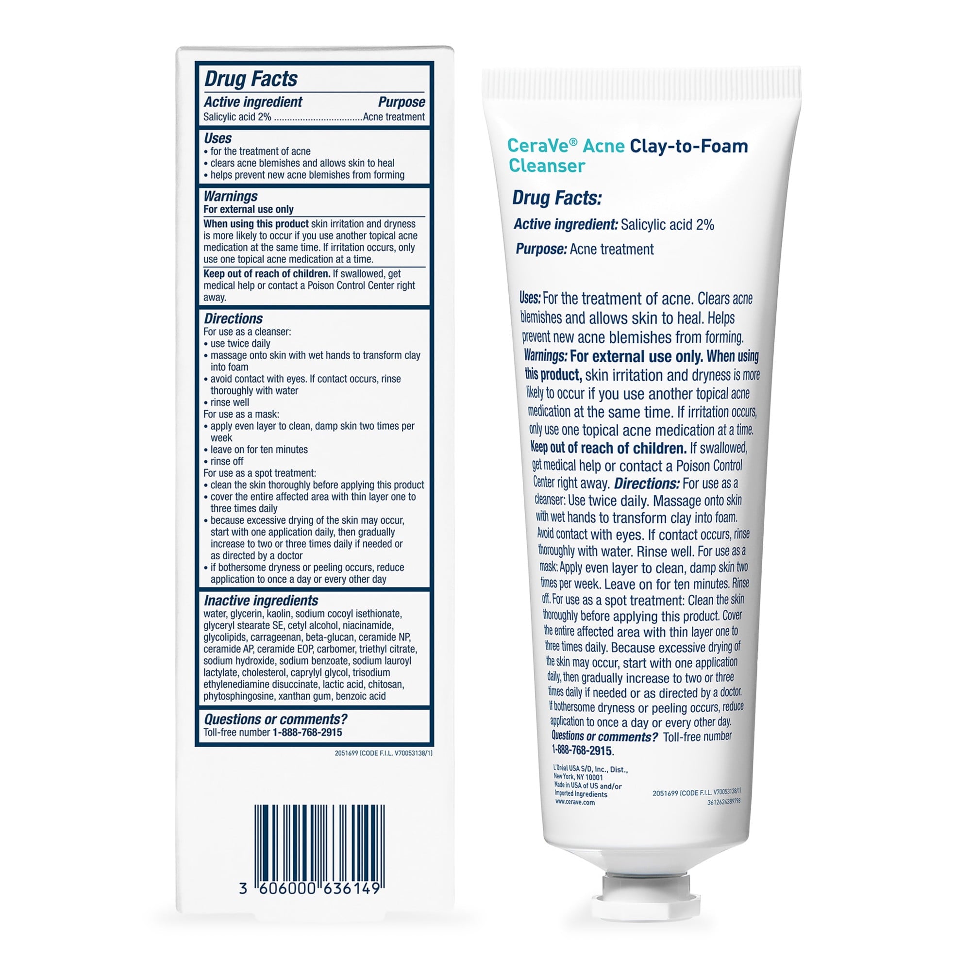 CeraVe Clay to Foam Acne Facial Cleanser, Mask & Spot Treatment for Acne Prone Skin 4 oz