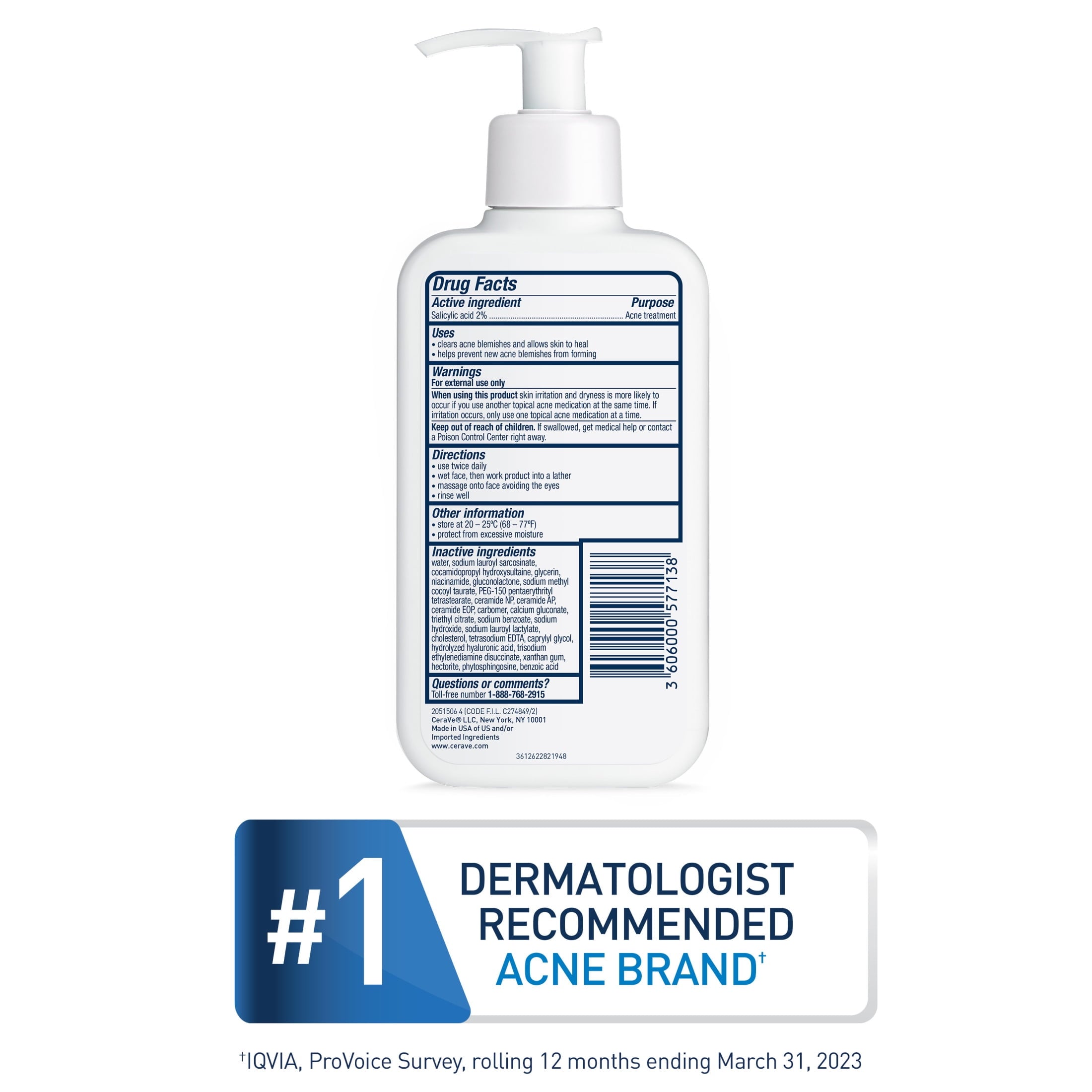CeraVe Skin Care Acne Control Face Cleanser with 2% Salicylic Acid Clears Acne Blackheads Pores