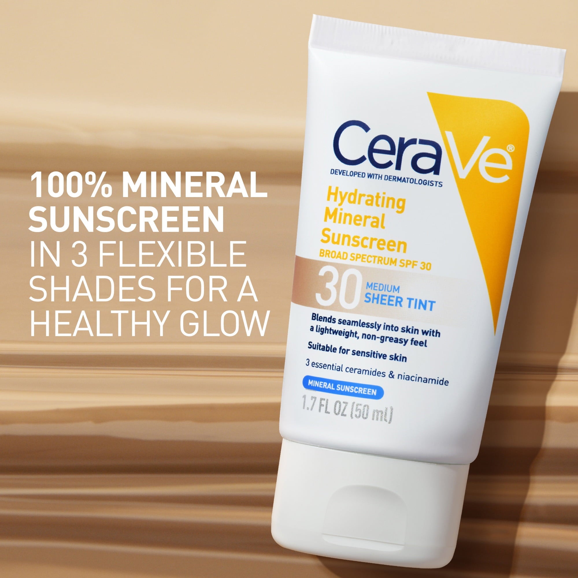 (2 pack) CeraVe Tinted Hydrating Mineral Sunscreen Lotion SPF 30 for Face with Sheer Tint