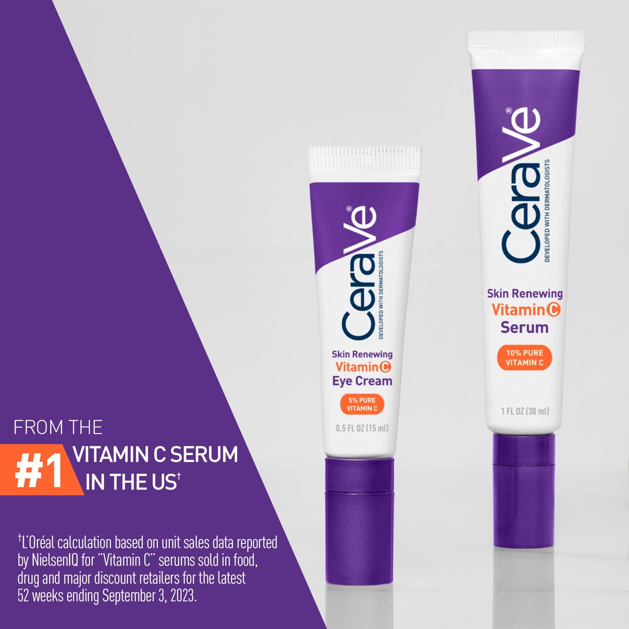 (2 pack) CeraVe Skin Renewing Vitamin C Eye Cream for Dark Circles and Puffiness, 0.5 fl oz