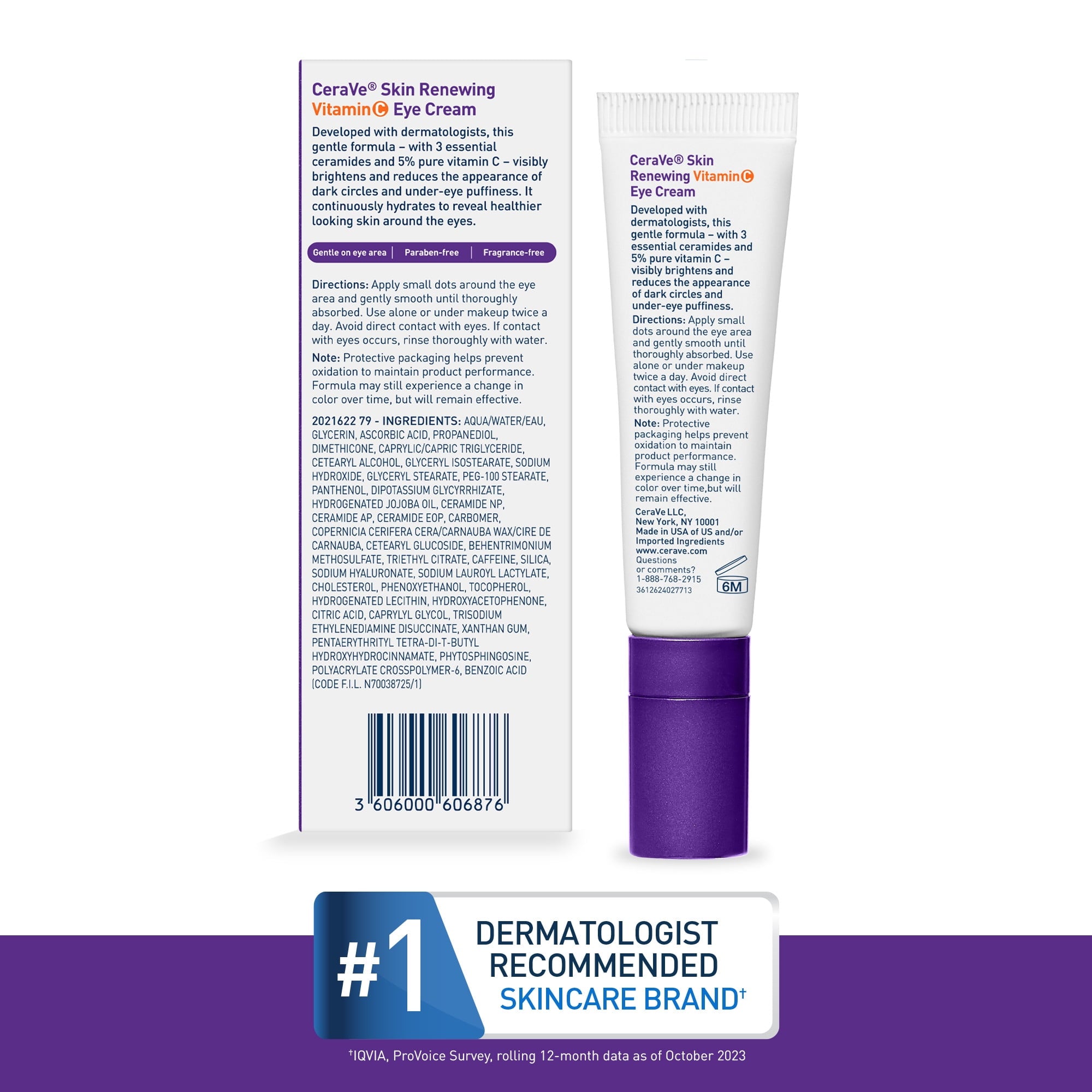 (2 pack) CeraVe Skin Renewing Vitamin C Eye Cream for Dark Circles and Puffiness, 0.5 fl oz