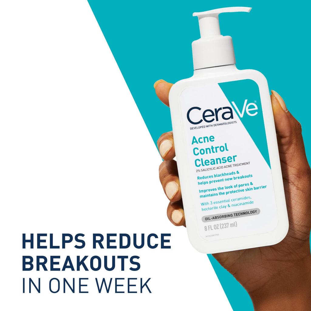 (2 pack) CeraVe Skin Care Acne Control Face Cleanser with 2% Salicylic Acid Clears Acne Blackheads Pores