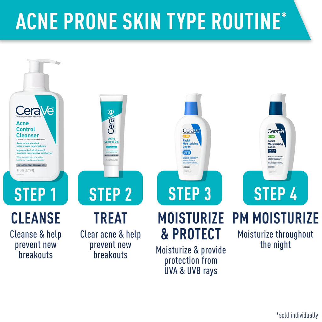(2 pack) CeraVe Skin Care Acne Control Face Cleanser with 2% Salicylic Acid Clears Acne Blackheads Pores