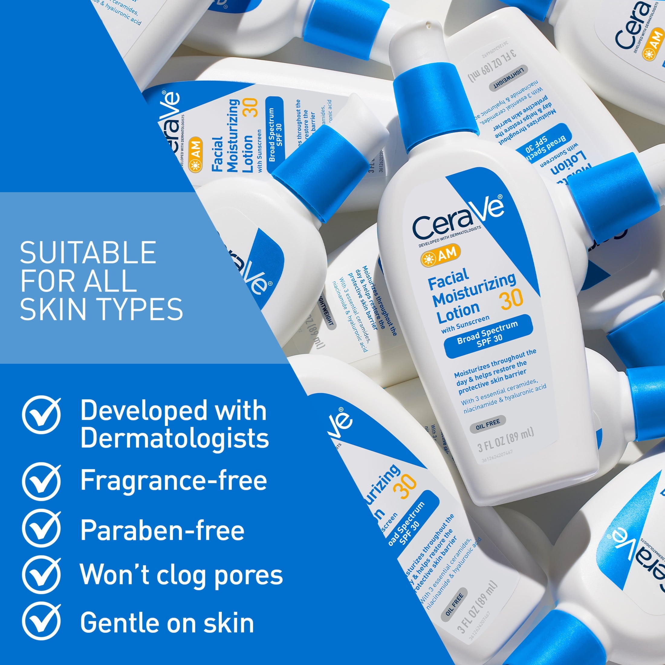 (2 pack) CeraVe AM Face Moisturizer with Broad Spectrum Protection, SPF 30,3 oz