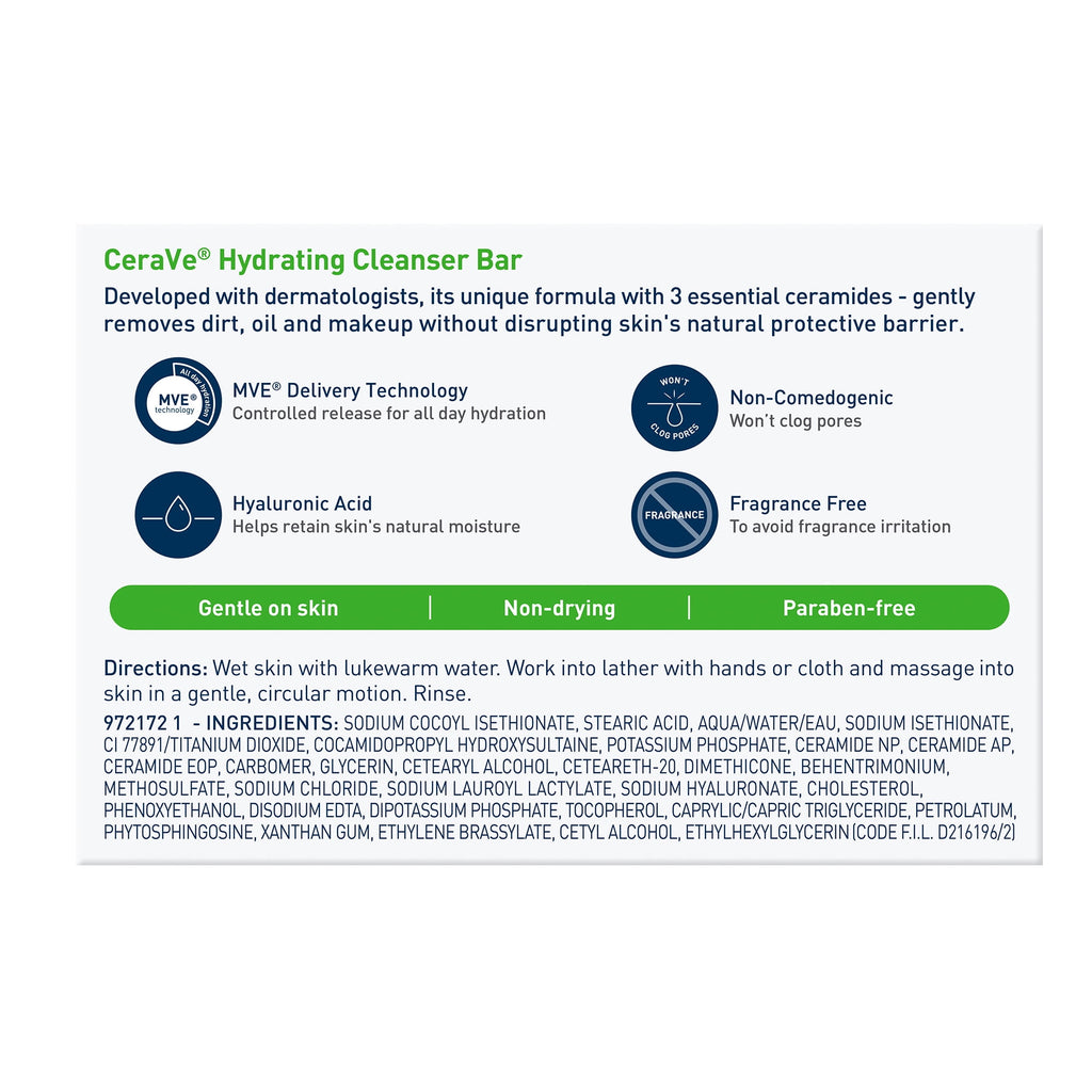 CeraVe Hydrating Cleansing Bar for Face and Body for Normal to Dry Skin, 4.5 oz