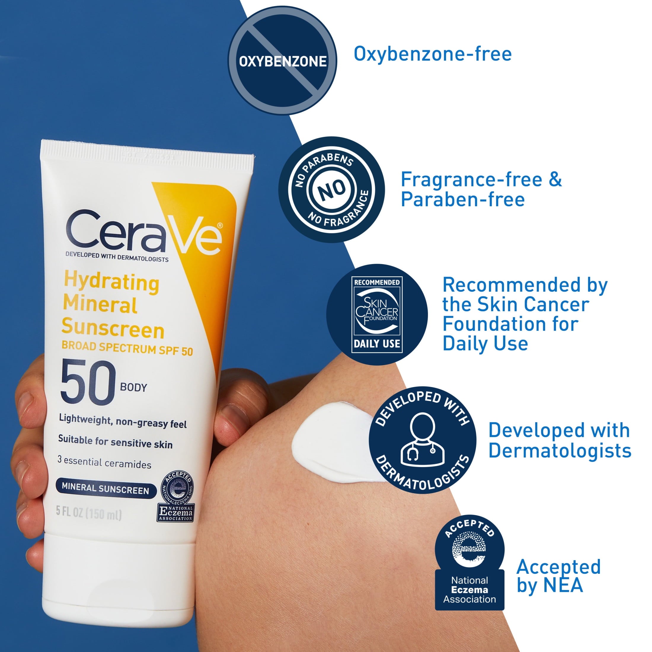 (2 pack) CeraVe Hydrating Mineral Sunscreen SPF 50 for Sensitive Skin, Kids & Adults Body Lotion 5 fl oz