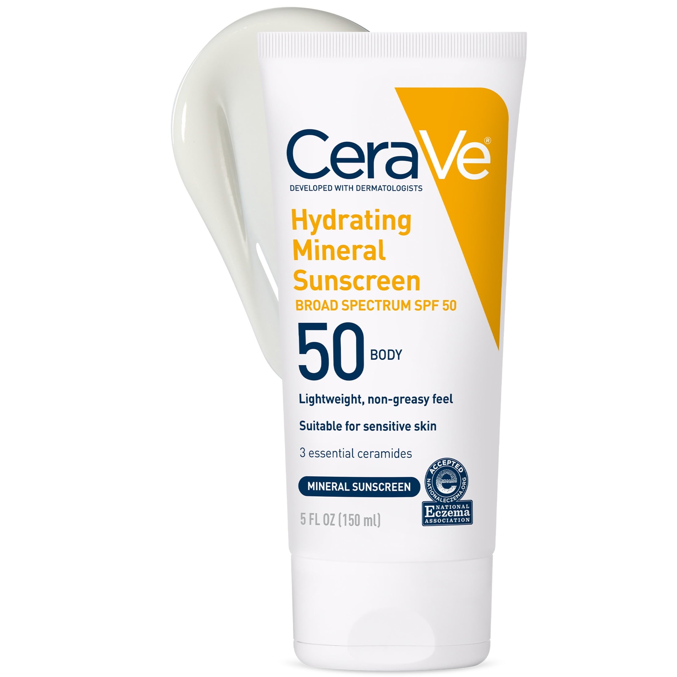 (2 pack) CeraVe Hydrating Mineral Sunscreen SPF 50 for Sensitive Skin, Kids & Adults Body Lotion 5 fl oz