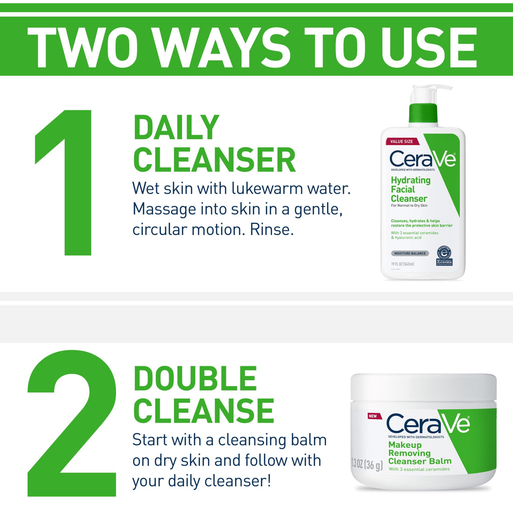 CeraVe Hydrating Facial Cleanser for Normal to Dry Skin, Daily Face Wash for Dryness, 16 fl oz.