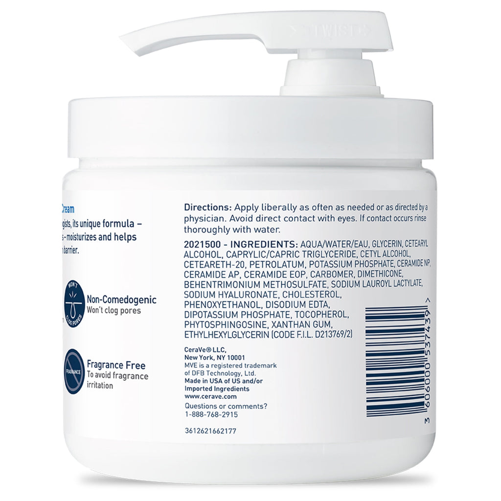 (3 pack) CeraVe Moisturizing Cream with Pump, Body Cream for Dry Skin, 16 oz.