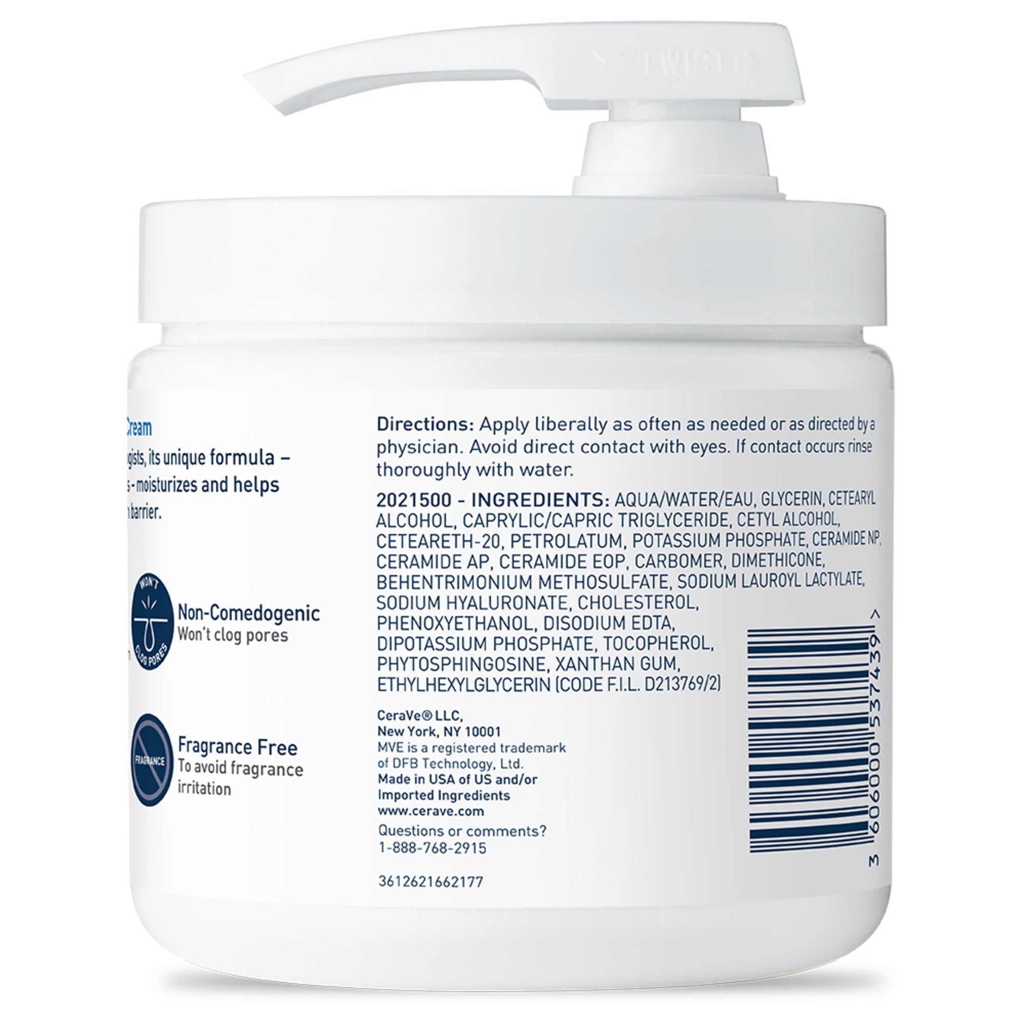 (3 pack) CeraVe Moisturizing Cream with Pump, Body Cream for Dry Skin, 16 oz.