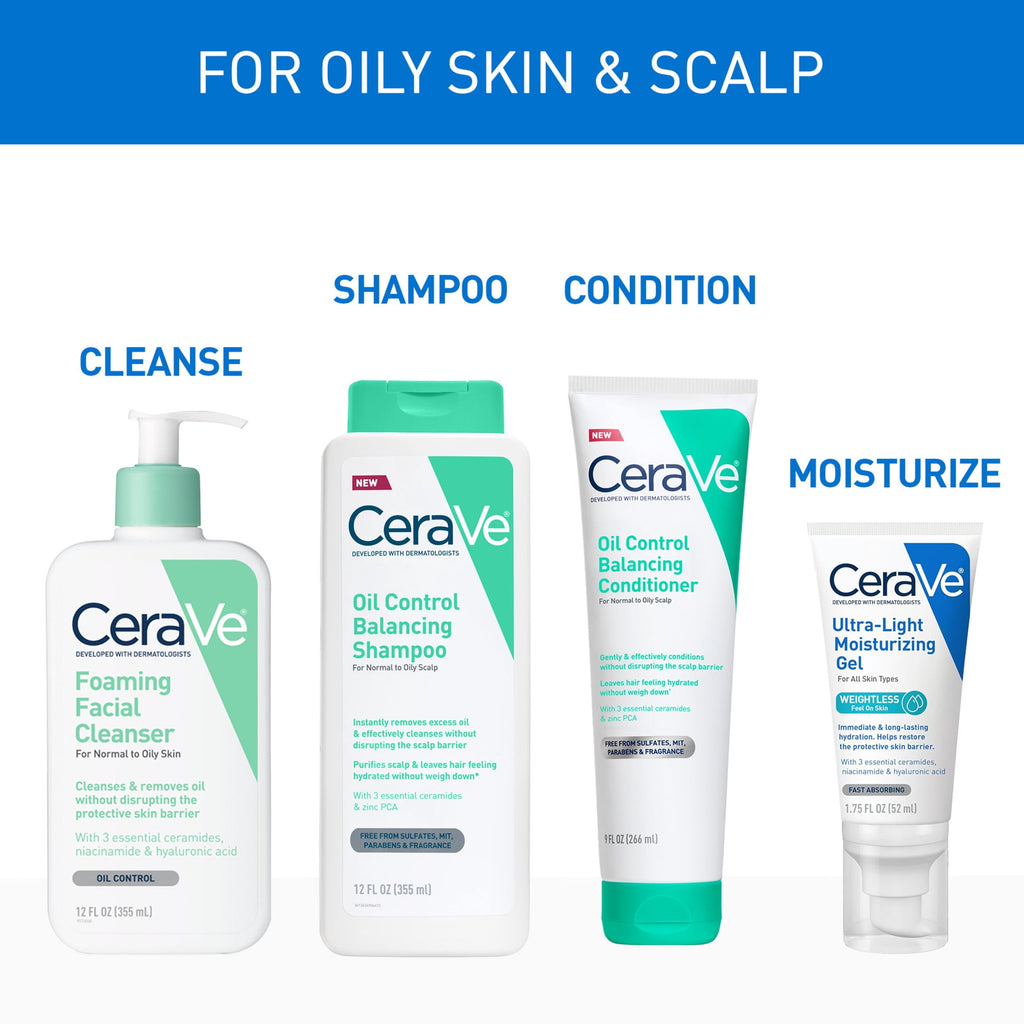 CeraVe Oil Control Balancing Conditioner for Normal to Oily Scalp & Hair, 9 fl oz