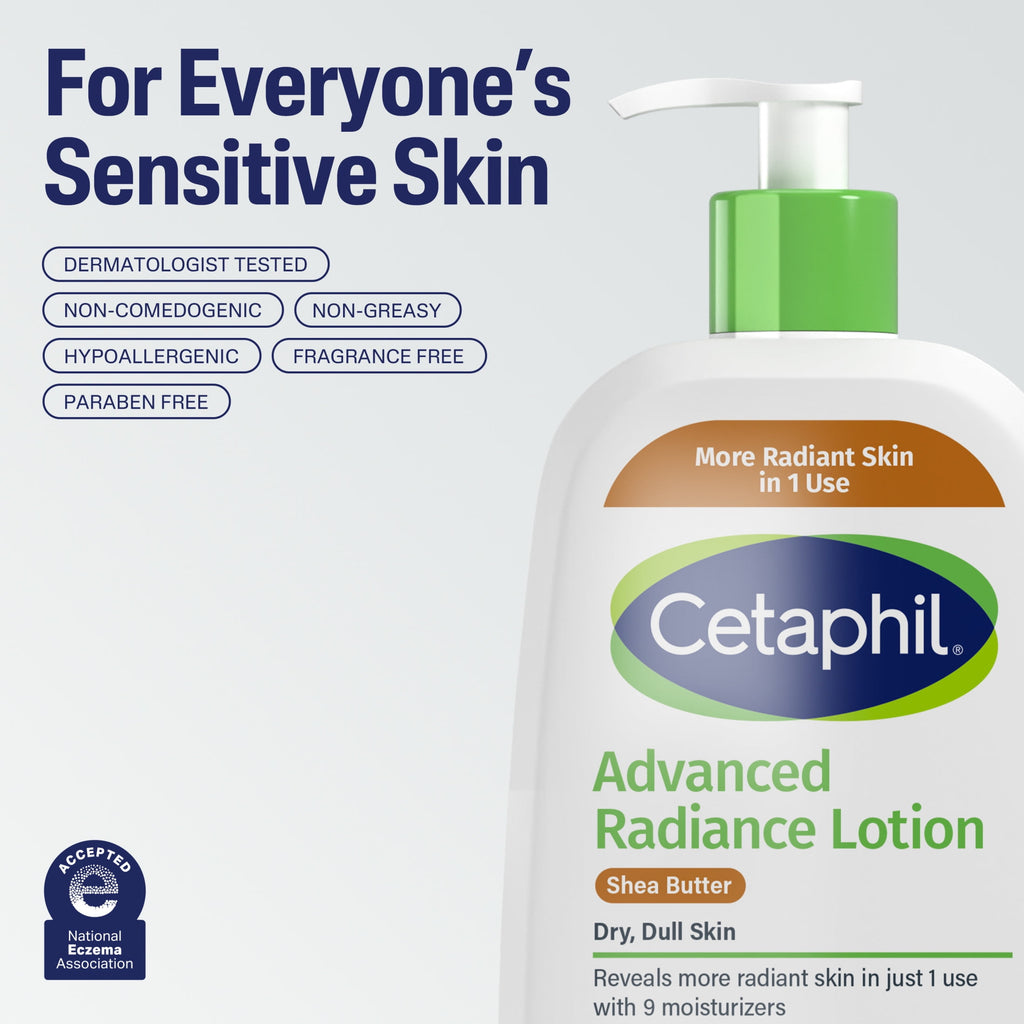 Cetaphil Advanced Radiance Body Lotion with Shea Butter for Sensitive Skin, Fragrance Free, 20 fl oz