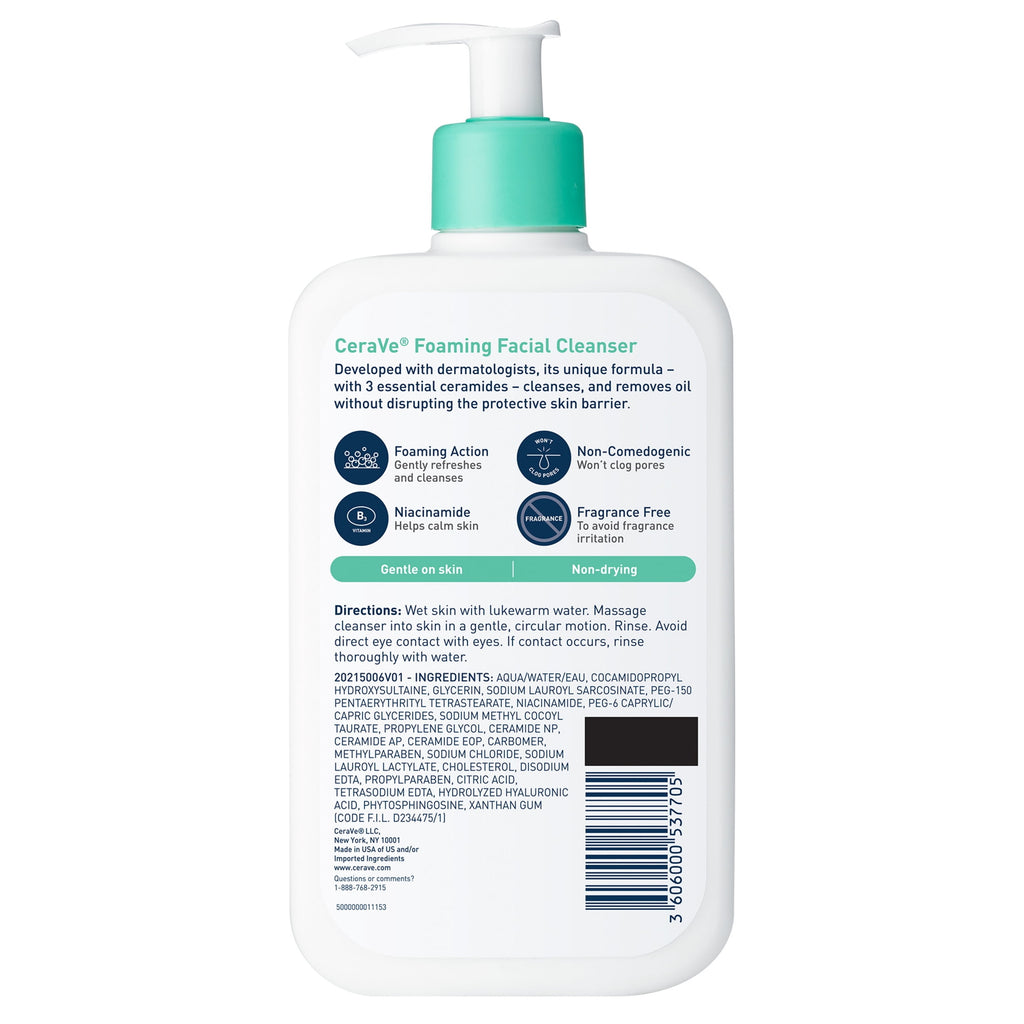 CeraVe Foaming Facial Cleanser, Daily Face Wash for Normal to Oily Skin, 3 fl oz & 16 fl oz