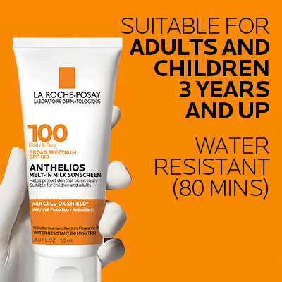 La Roche-Posay Anthelios Melt-In Milk Sunscreen SPF 100 for Face and Body for All Skin Types, 3.0 fl oz