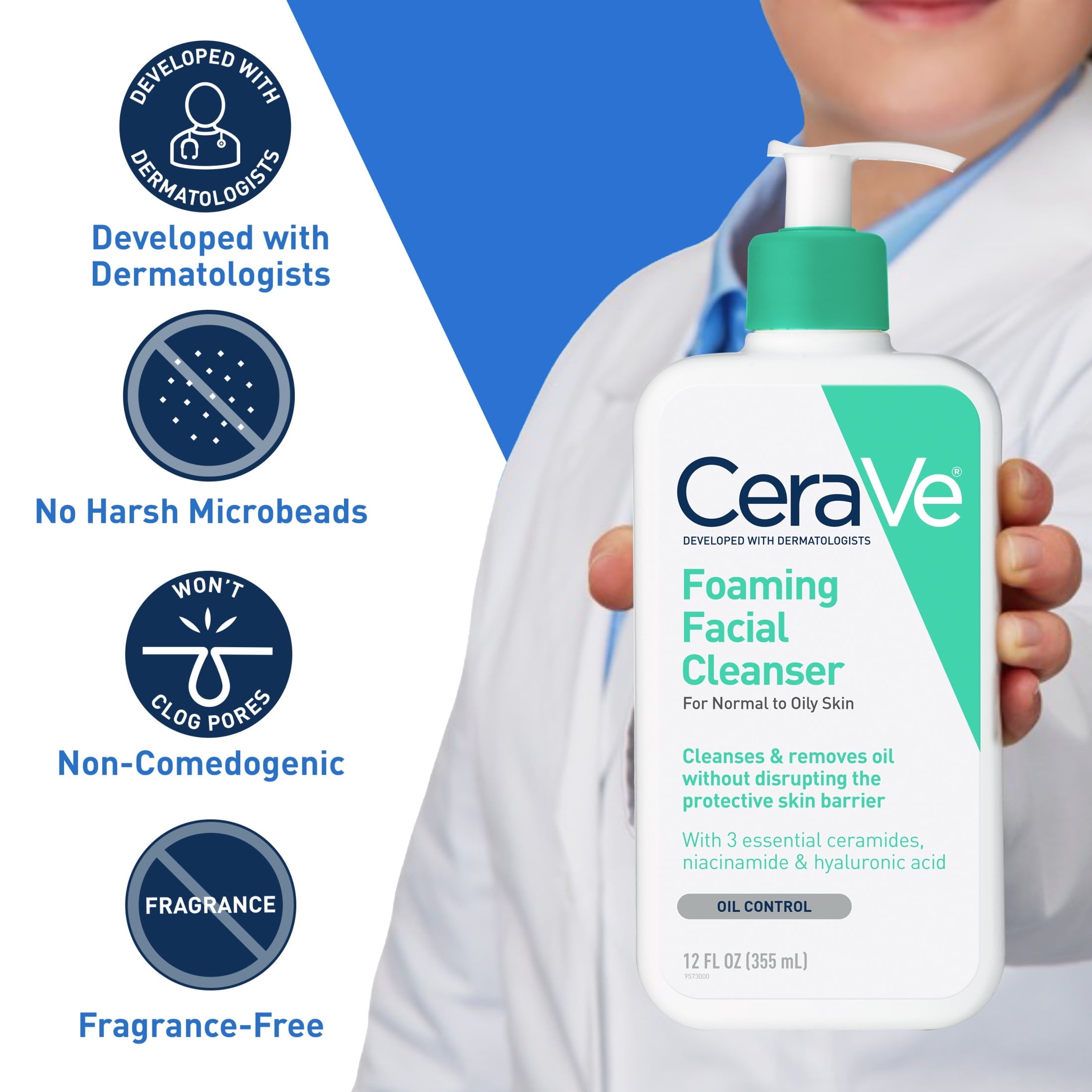 CeraVe Foaming Facial Skin Care Cleanser Oil Control Face & Body Wash for Normal to Oily Skin 16 fl oz