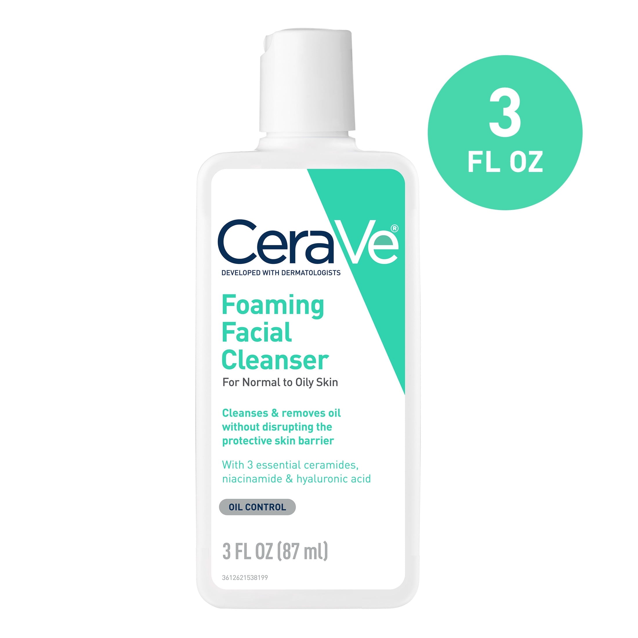 (3 pack) CeraVe Travel Size Foaming Facial Cleanser for Normal to Oily Skin, 3 fl oz