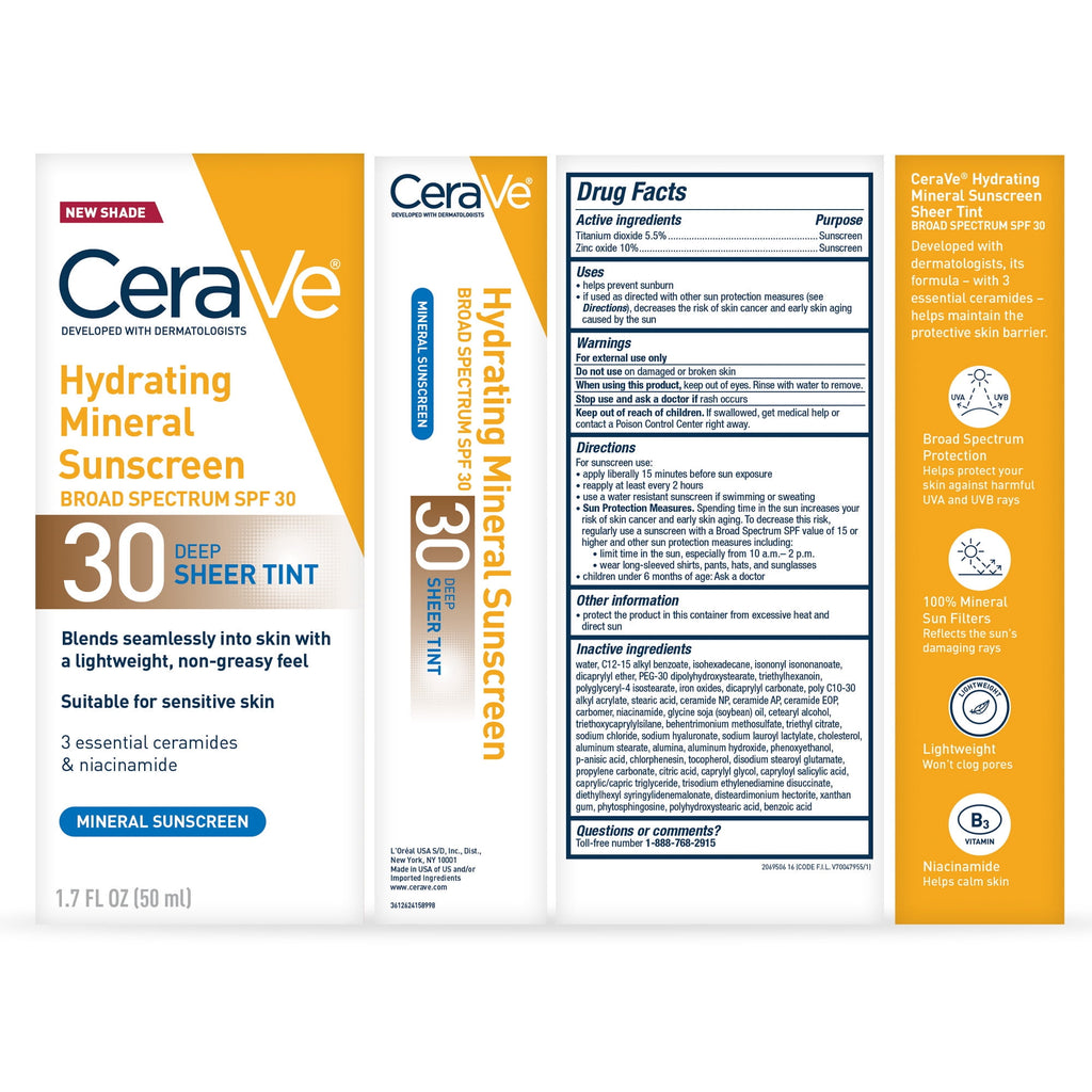(2 pack) CeraVe Tinted Hydrating Mineral Sunscreen Lotion SPF 30 for Face with Sheer Tint