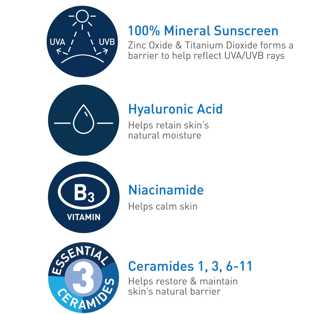 CeraVe Mineral Sunscreen Hydrating SPF 50 Face Lotion for Sensitive Skin, Kids & Adults 2.5 fl oz