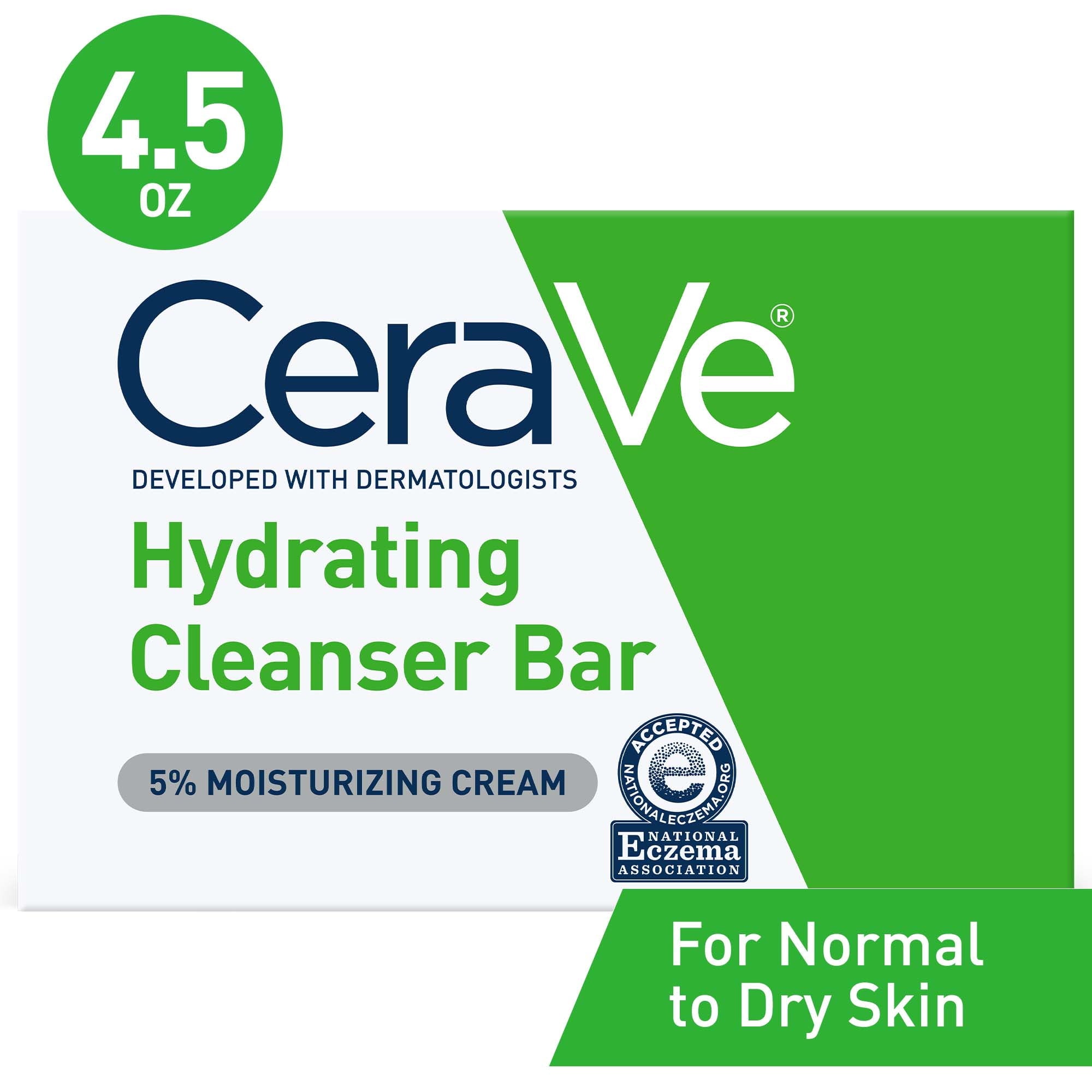 CeraVe Hydrating Cleansing Bar for Face and Body for Normal to Dry Skin, 4.5 oz