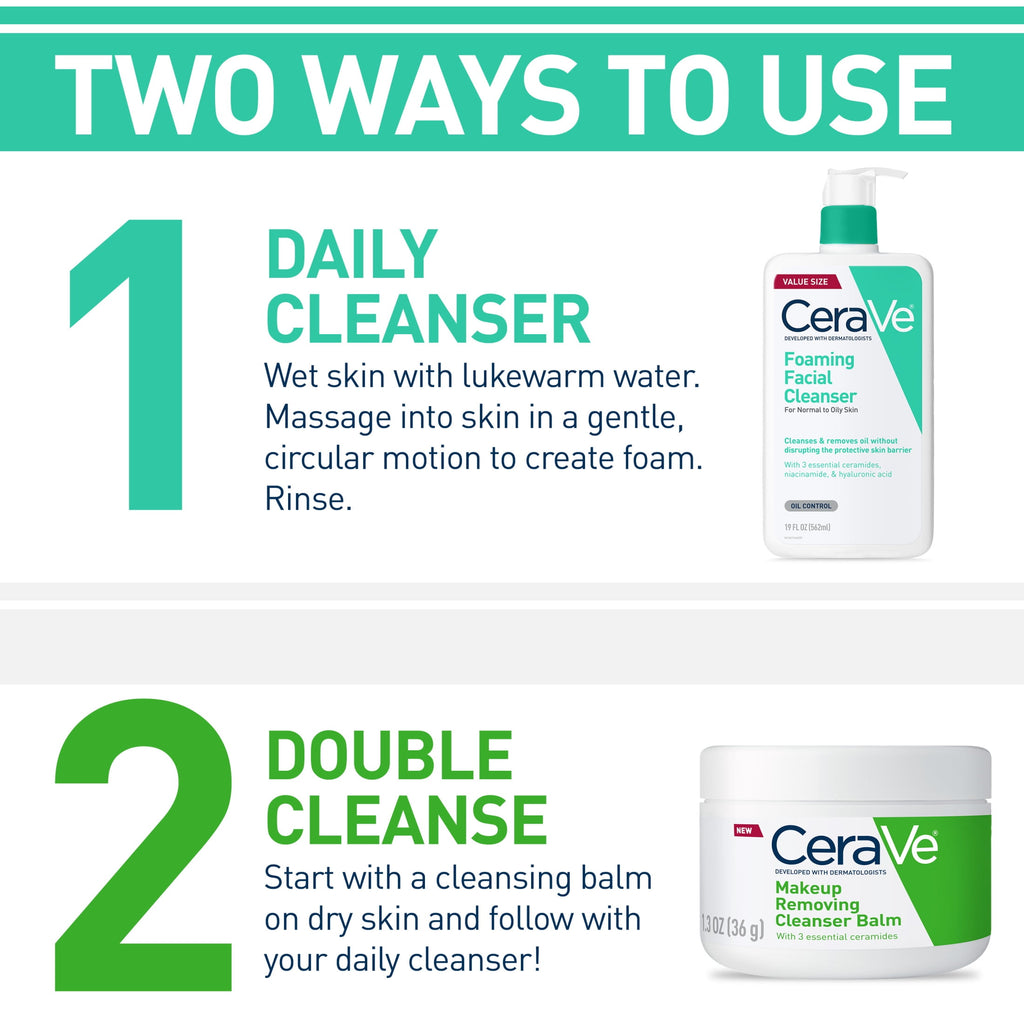 CeraVe Foaming Facial Cleanser, Daily Face Wash for Normal to Oily Skin, 3 fl oz & 16 fl oz