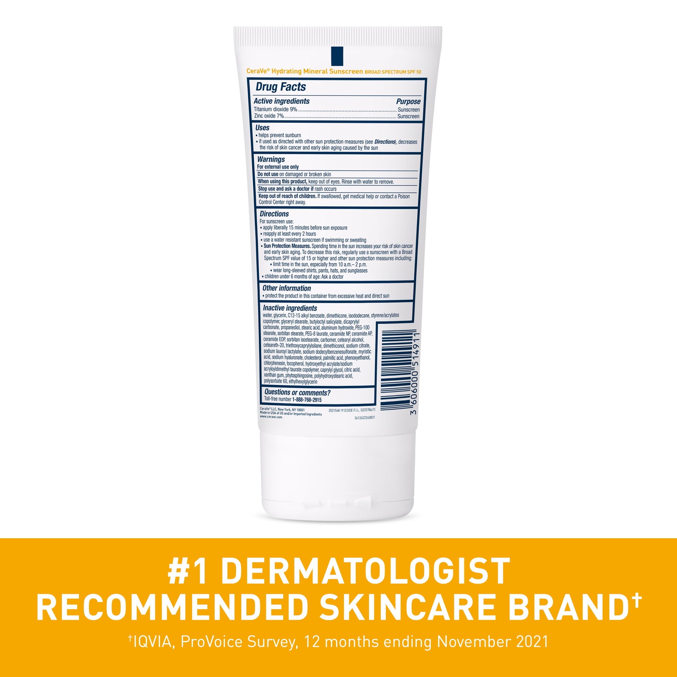 (2 pack) CeraVe Hydrating Mineral Sunscreen SPF 50 for Sensitive Skin, Kids & Adults Body Lotion 5 fl oz
